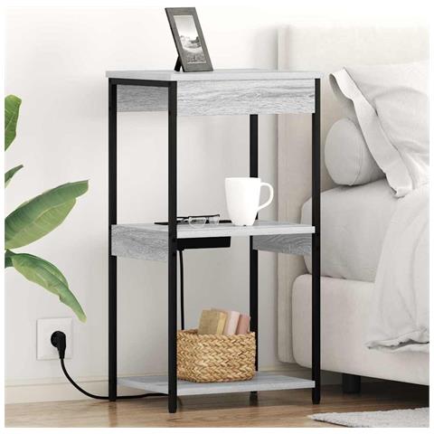 Comò con stazione di ricarica Grigio sonoma Legno multistrato - Foto 2