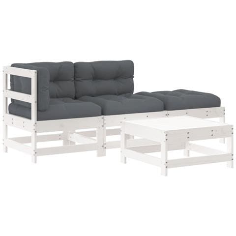 Set Divani da Giardino 4pz con Cuscini in Legno Massello Bianco - Foto 1