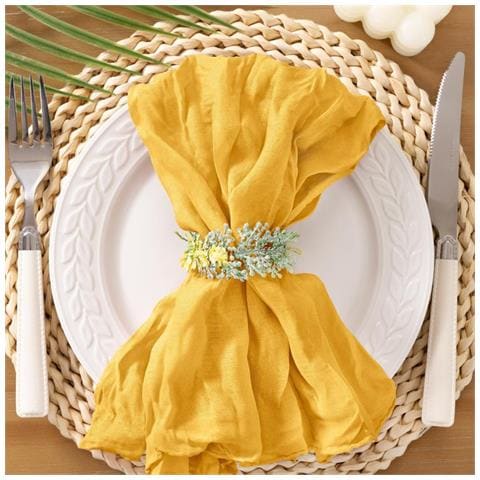 Set Di 12 Tovaglioli In Tessuto Increspato - Poliestere Per Feste Di Matrimonio E Decorazioni Per La Casa Yellow - Foto 4