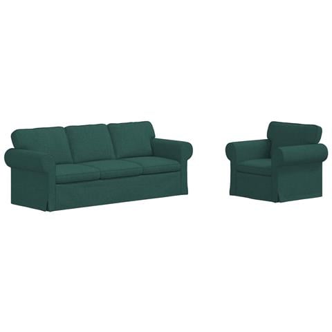 Divano 2 pcs Verde Scuro 215 x 82 x 80 cm Tessuto - Foto 1