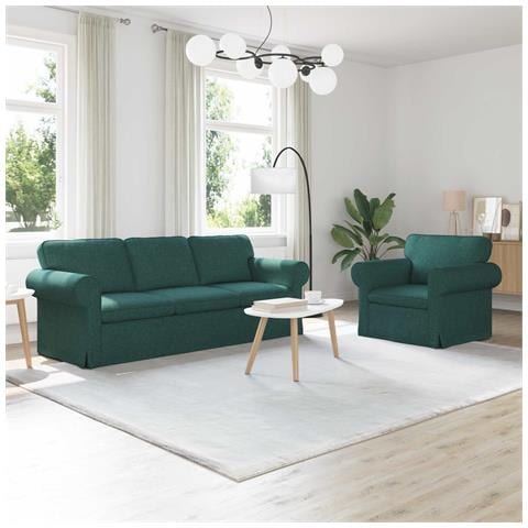 Divano 2 pcs Verde Scuro 215 x 82 x 80 cm Tessuto - Foto 2