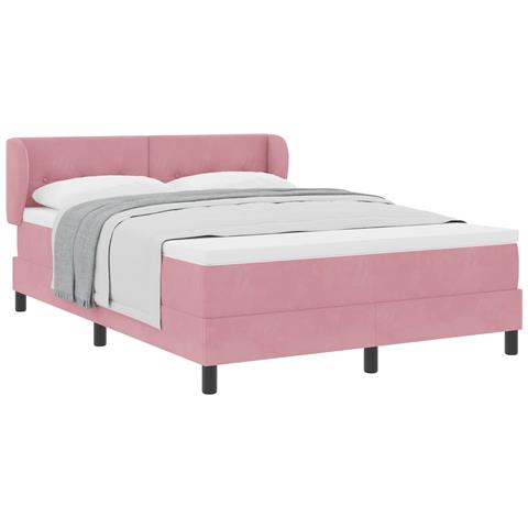 Letto a molle con materasso Rosa 140 x 190 cm Velluto - Foto 1