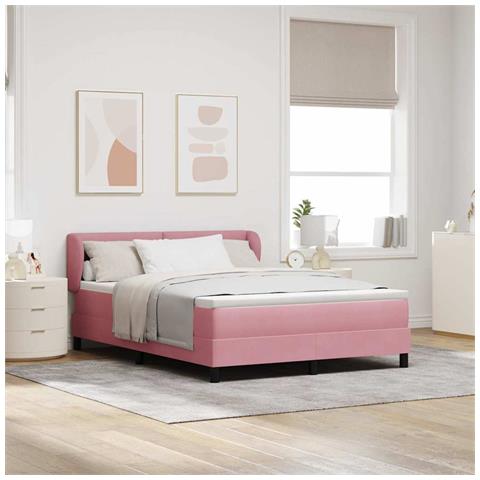 Letto a molle con materasso Rosa 140 x 190 cm Velluto - Foto 2