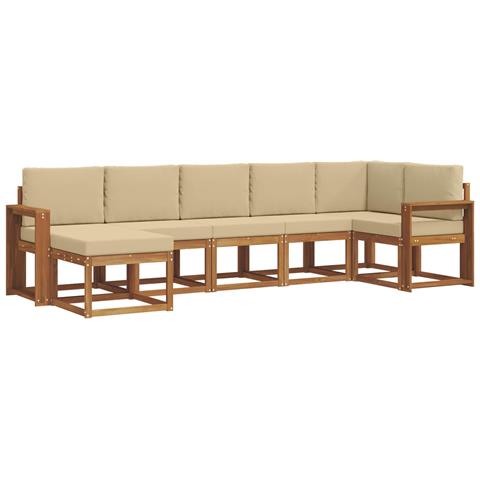 Set di divani da esterno con cuscino 7 pcs Naturale e Beige - Foto 1