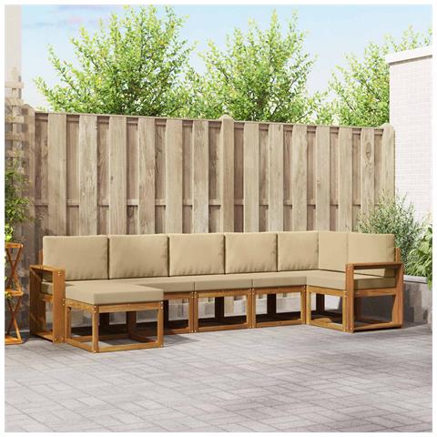 Set di divani da esterno con cuscino 7 pcs Naturale e Beige - Foto 2