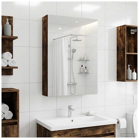 Mobiletto per specchio da bagno Rovere fumé 40 x 10,5 x 60,5 cm - Foto 2