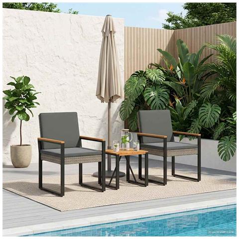 Set Mobili da Esterno 3 pcs Grigio e Grigio Scuro polyrattan - Foto 2