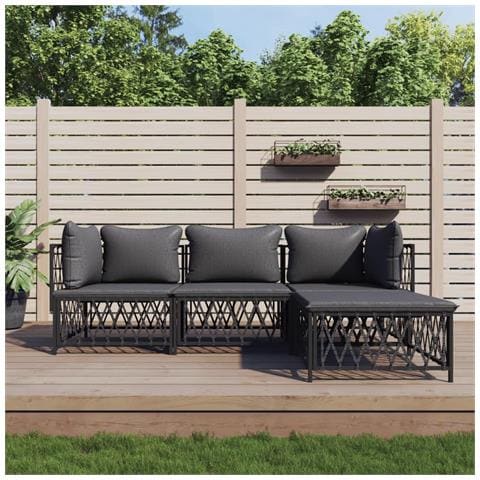 Set Salotto da Giardino 4 pz con Cuscini in Acciaio Antracite - Foto 2