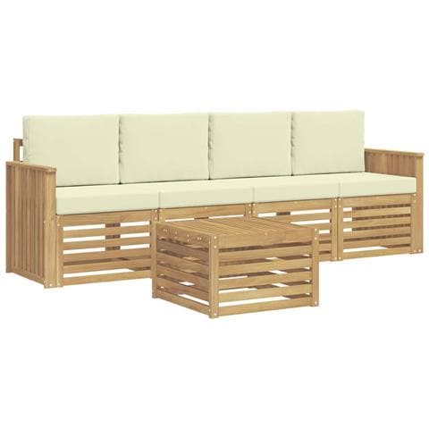 Set di divani da esterno 5 pcs Bianco e Crema Poliestere - Foto 1