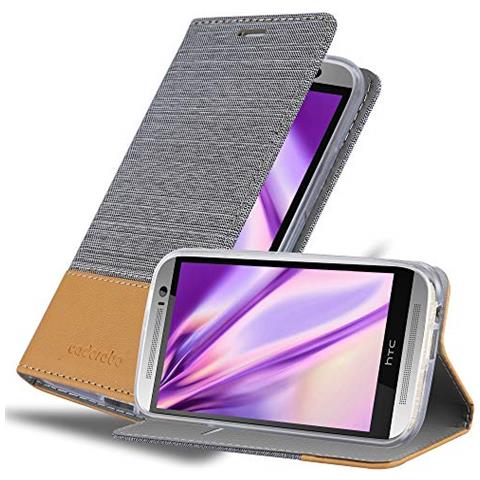 Custodia Compatibile Con Htc One M8 In Grigio Chiaro Marrone - Coperchio Protettiva Con Chiusura Magnetica, Funzione Stand E Tasca Per Le Carte - Foto 1