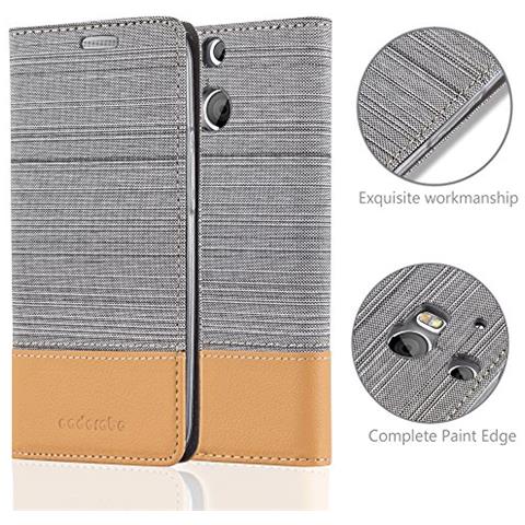 Custodia Compatibile Con Htc One M8 In Grigio Chiaro Marrone - Coperchio Protettiva Con Chiusura Magnetica, Funzione Stand E Tasca Per Le Carte - Foto 2
