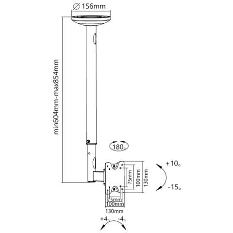 Supporto A Soffitto Per Monitor Tv 13-27"" Orientabile, Inclinabile, Regolabile In Altezza, Deha-410-b - Foto 3
