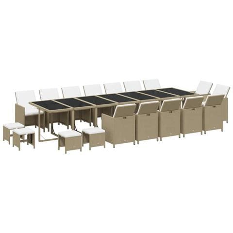 Set Da Pranzo Per Giardino 19pz Con Cuscini In Polyrattan Beige - Foto 2