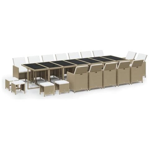 Set Da Pranzo Per Giardino 19pz Con Cuscini In Polyrattan Beige - Foto 1