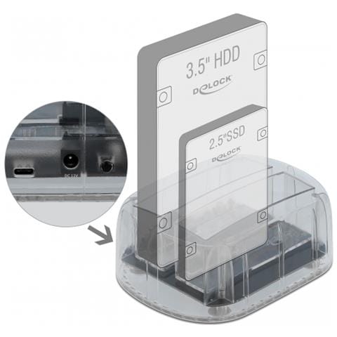 Docking Station con USB Type-C per 2 x SATA HDD / SSD trasparenti - Foto 1