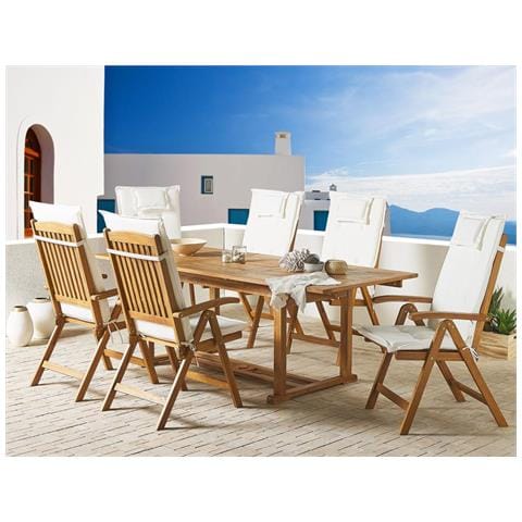 Set Di 6 Sedie In Legno Di Acacia E Cuscini Bianco Sporco Java - Foto 2