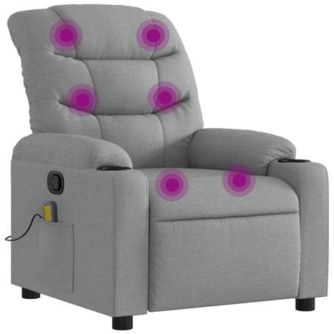 Poltrona Massaggiante Reclinabile Grigio Chiaro In Tessuto - Foto 2