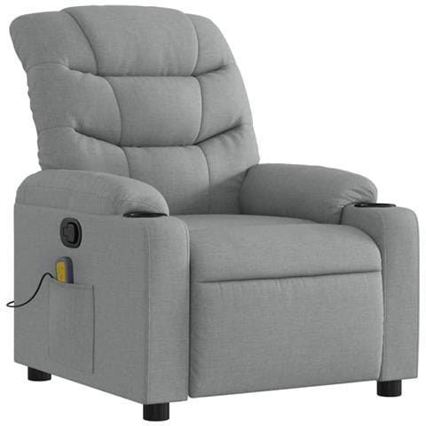 Poltrona Massaggiante Reclinabile Grigio Chiaro In Tessuto - Foto 3