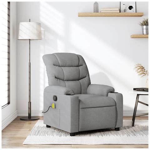 Poltrona Massaggiante Reclinabile Grigio Chiaro In Tessuto - Foto 1