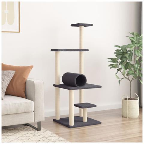 Albero Per Gatti Con Tiragraffi In Sisal Grigio Scuro 136 Cm - Foto 2