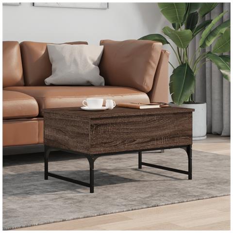 Tavolino Salotto Rovere Marrone 70x50x40cm Multistrato Metallo - Foto 3