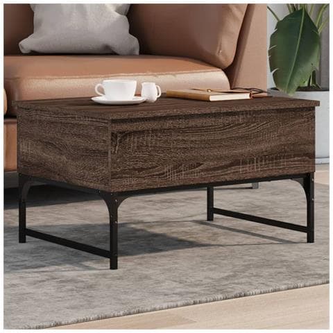 Tavolino Salotto Rovere Marrone 70x50x40cm Multistrato Metallo - Foto 1