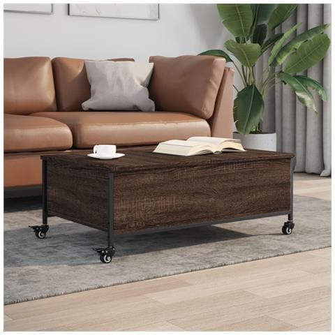 Tavolino Con Ruote Rovere Marrone 91x55x34 Cm Legno Multistrato - Foto 1