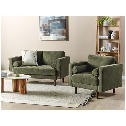 Set Da Salotto 3 Posti Nurmo Tessuto Verde Scuro - Foto 1
