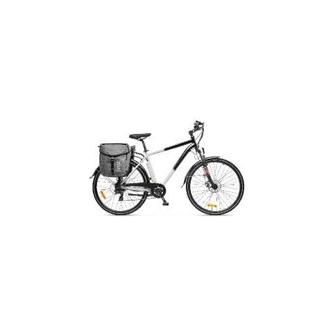 Estro Bicicletta Elettrica A Pedalata Assistita 250w Ruote Da 27"" Autonomia 70 Km Forcella Ammortizzata Con Borse Laterali Bianco Nero - Foto 1