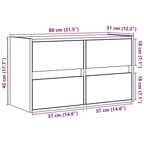 Mobile TV a Parete con Luci LED Grigio Sonoma 80x31x45 cm - Foto 2