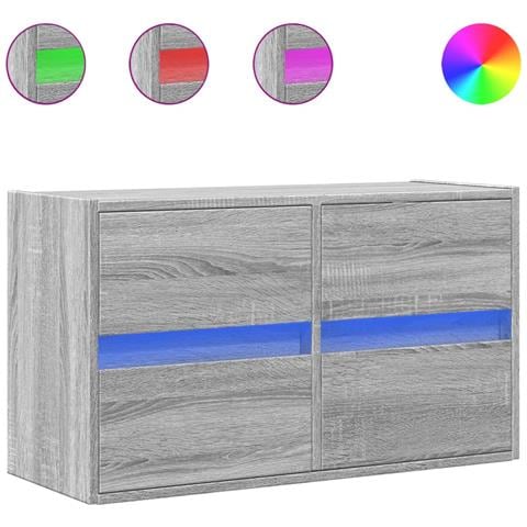 Mobile TV a Parete con Luci LED Grigio Sonoma 80x31x45 cm - Foto 1
