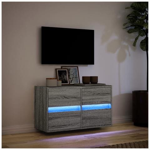 Mobile TV a Parete con Luci LED Grigio Sonoma 80x31x45 cm - Foto 10