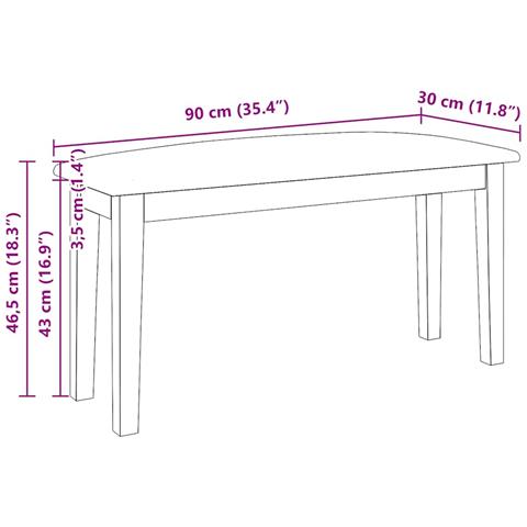 Panca 90 cm Marrone in Legno Massello di Hevea - Foto 2