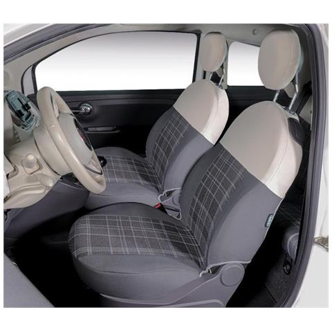 Coprisedili Anteriori Personalizzati Fiat 500 07> Tess. Misto Cotone Scozzese Grigio/panna - Foto 1