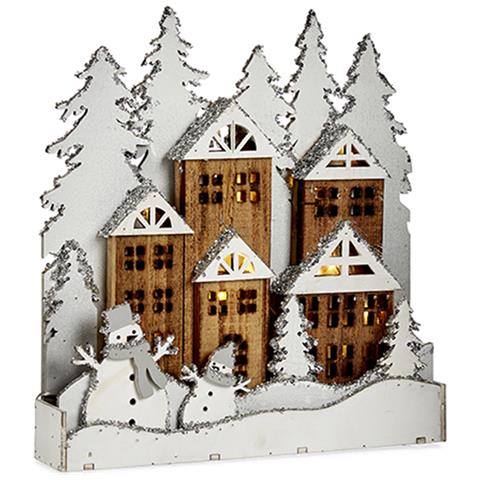 Figura Villaggio In Legno Bianco Con Neve. - Foto 1