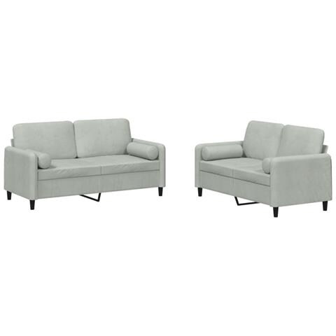 Set Di Divani 2 Pz Con Cuscini Grigio Chiaro In Velluto - Foto 1