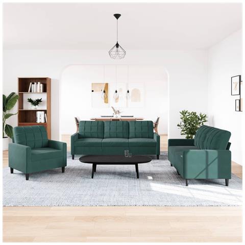 Set Di Divani 3 Pz Con Cuscini Verde Scuro In Velluto - Foto 2
