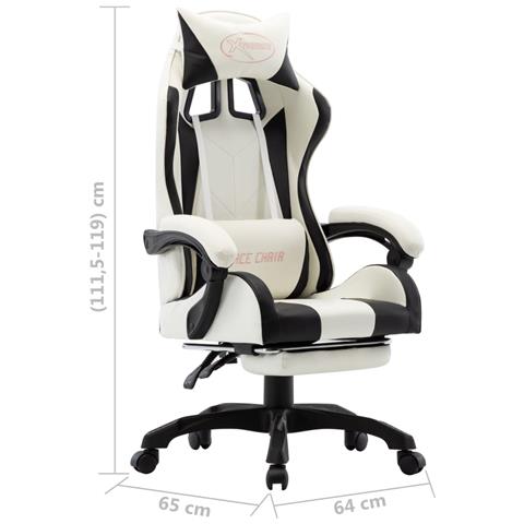 Lusso Casadino - Sedia Da Gaming Con Poggiapiedi Nera E Bianca In Similpelle - Foto 8