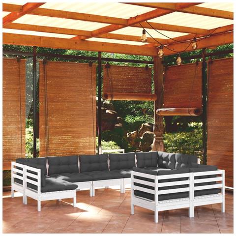 Lusso Casadino -  Set Divani Da Giardino 9 Pz Con Cuscini Bianchi Legno Di Pino - Foto 6
