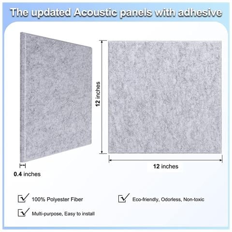 Pannelli Acustici Da Parete In Feltro Grigio Autoadesivi, 30cm X 30cm, Set Da 12 Piastrelle Bacheca Grey - Foto 1