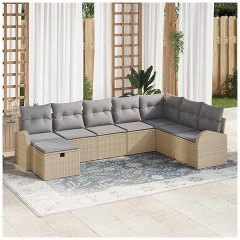 Set di Divani da Giardino da 8 Pezzi con Cuscini Beige Rattan Polietilene - Foto 2
