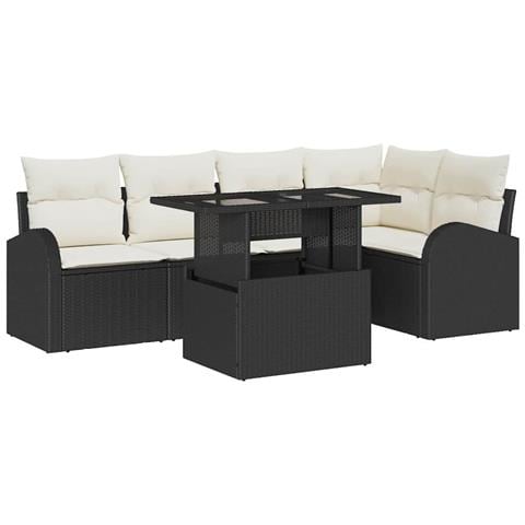 Set Divano da Giardino 6 Pezzi con Cuscini Nero Polyrattan - Foto 1