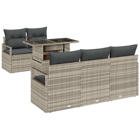 Set divano giardino  6 pezzi con cuscini in rattan sintetico grigio chiaro, Divano giardino  2 posti con storage e cuscini in rattan sintetico grigio - Foto 1