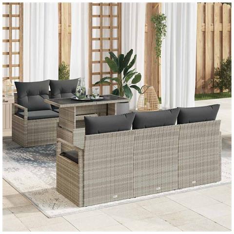 Set divano giardino  6 pezzi con cuscini in rattan sintetico grigio chiaro, Divano giardino  2 posti con storage e cuscini in rattan sintetico grigio - Foto 2