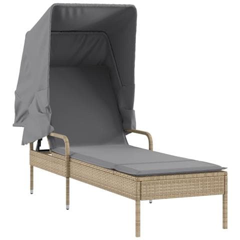 Lettino Prendisole con Baldacchino Beige in Polyrattan - Foto 1