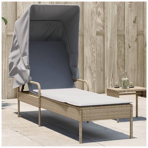 Lettino Prendisole con Baldacchino Beige in Polyrattan - Foto 2