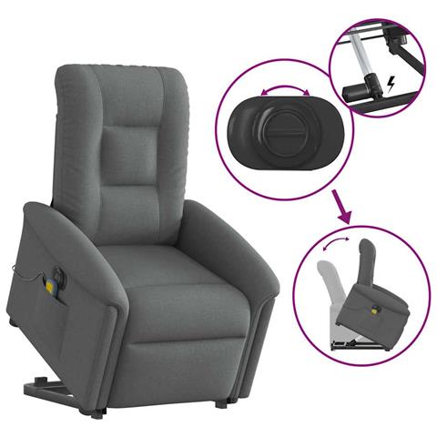 Poltrona Alzapersona Massaggi Elettrica Grigio Scuro Tessuto - Foto 9