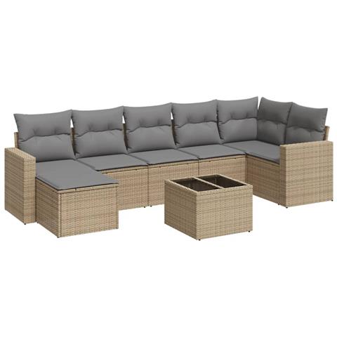 Set Divano da Giardino 8 pz con Cuscini Beige in Polyrattan - Foto 1