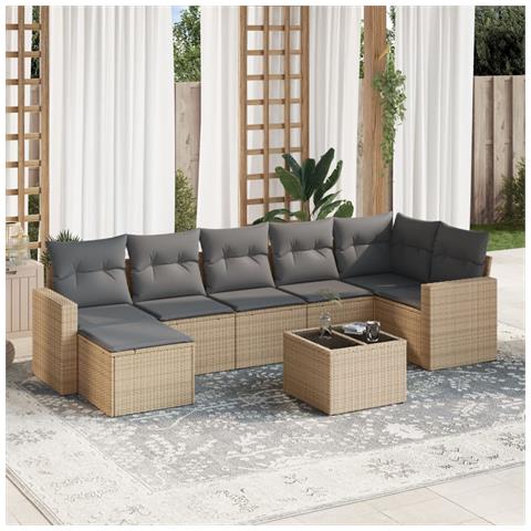 Set Divano da Giardino 8 pz con Cuscini Beige in Polyrattan - Foto 2