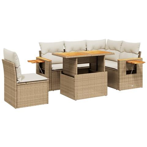 Set Divano da Giardino 6 pz con Cuscini Beige in Polyrattan - Foto 1